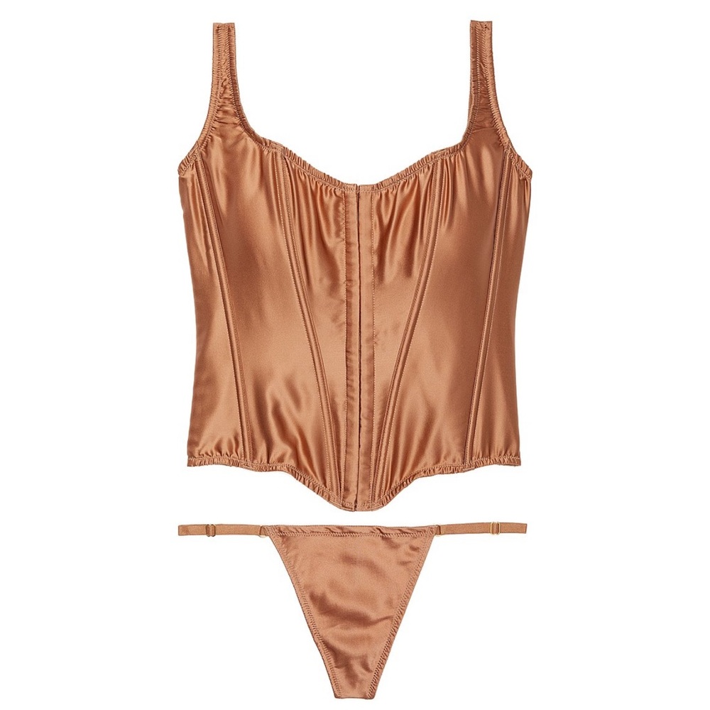 Victoria's Secret very sexy Classic silk Corset set in beige copper